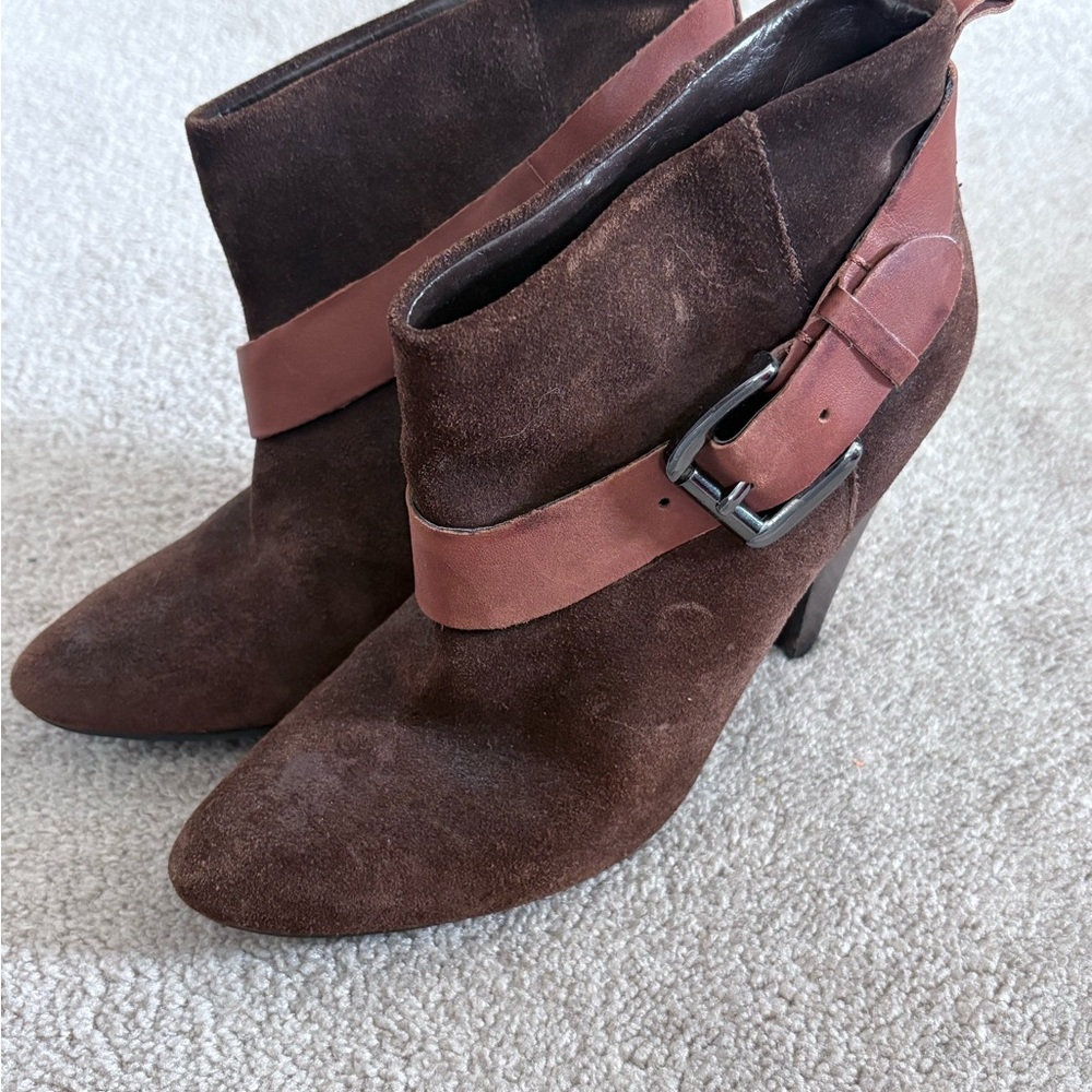 Guess Dark Brown Suede Ankle Boots with Strap